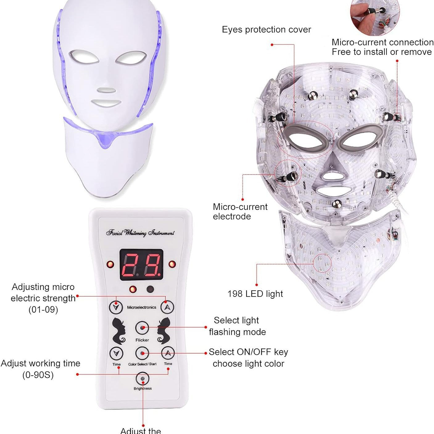 LED Photon Rejuvenation Mask with Neck Device