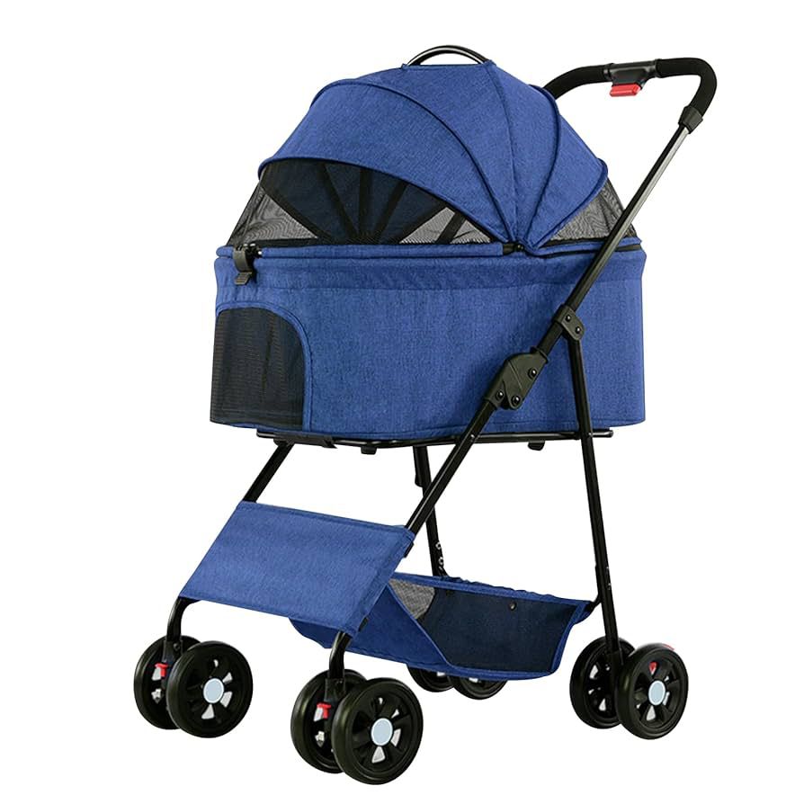 3 in 1 Pet Stroller for Dogs and Cats to Go Out, Lightweight, Detachable, One-button foldable.