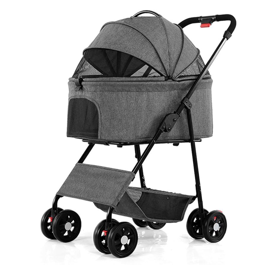 3 in 1 Pet Stroller for Dogs and Cats to Go Out, Lightweight, Detachable, One-button foldable.