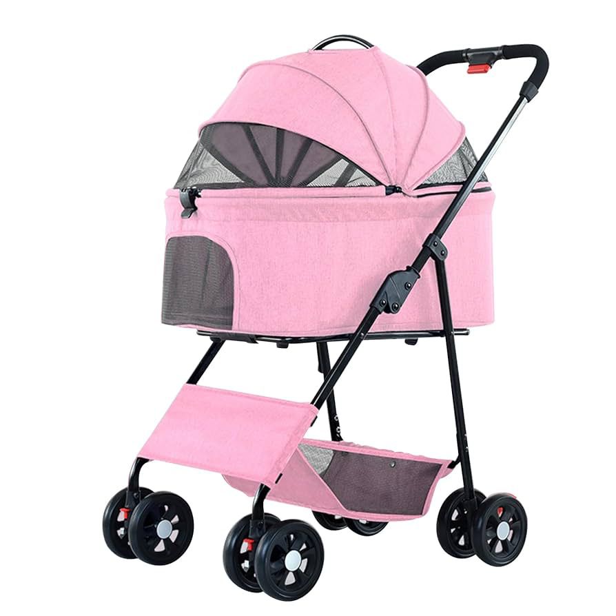 3 in 1 Pet Stroller for Dogs and Cats to Go Out, Lightweight, Detachable, One-button foldable.