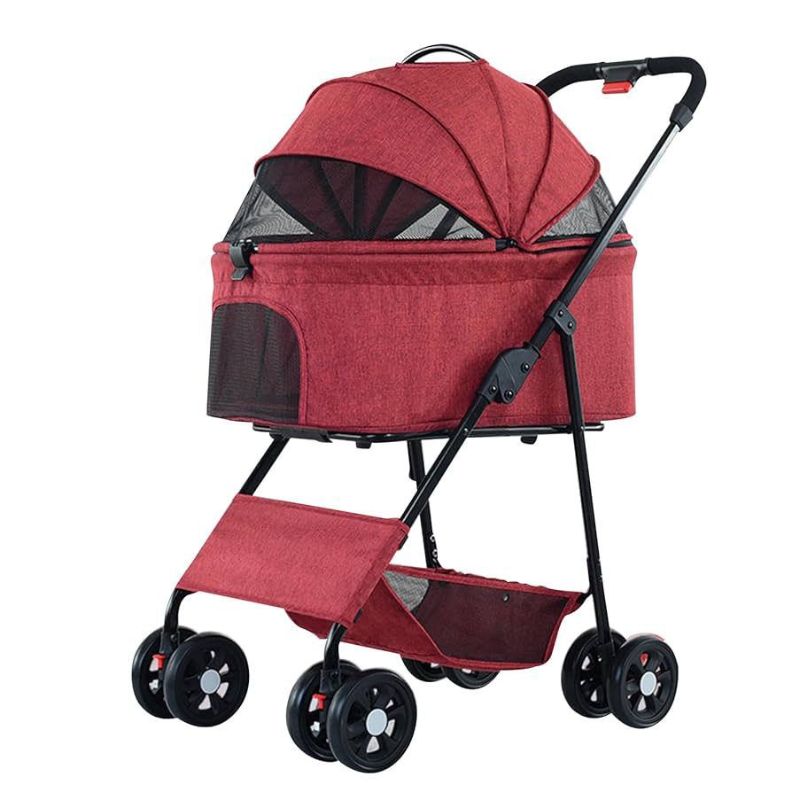 3 in 1 Pet Stroller for Dogs and Cats to Go Out, Lightweight, Detachable, One-button foldable.